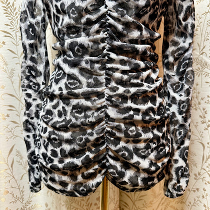 INC Leopard Mesh Ruched Top Women XL Y2K Edgy Going Out Mob Wife Baddie Clubwear