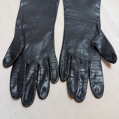 Vintage Black Leather Dress Gloves Women Small Unlined Kidskin Mid-Century Retro