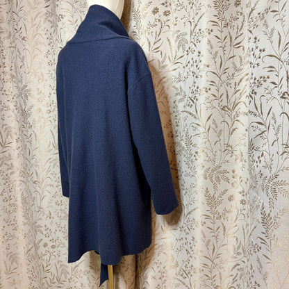 Garnet Hill Asymmetrical Boiled Wool Coat Women 18 Plus Blue Shawl Collar Artsy