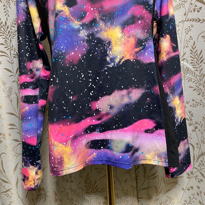 Ideology Galaxy Print Long Sleeve Top Large Nebula Techwear Rave Athleisure Yoga