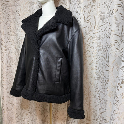 Levi's Faux Leather Sherpa Aviator Jacket Women XL Bomber Moto Biker Streetwear