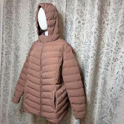 32 Degrees Heat Hooded Puffer Coat Women XXL Brown Gorpcore Utility Earth-Toned