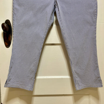 Mario Serrani Striped Crop Pants XL Blue White Stretch Pull On Capri Comfort