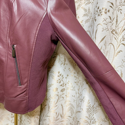 Kenneth Cole NY Faux Leather Moto Jacket Women XL Oxblood Mixed Media Biker Chic