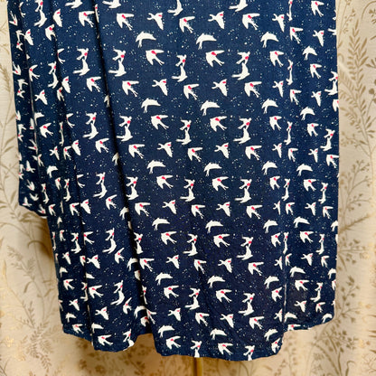 Max Jeans Bird Print Cold Shoulder Blouse Women XL Navy Coastal Boho Sailor Chic