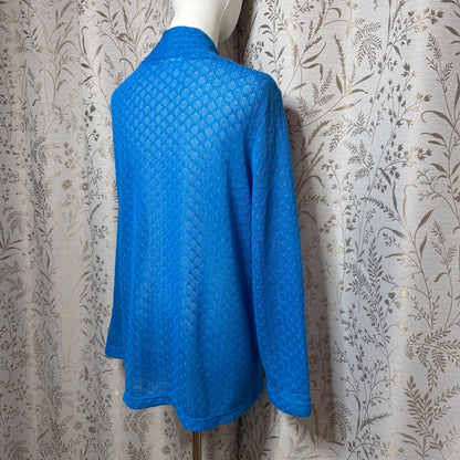 Blair Vintage Blue Pointelle Knit Cardigan Women XL Coastal Grandma Retro Office