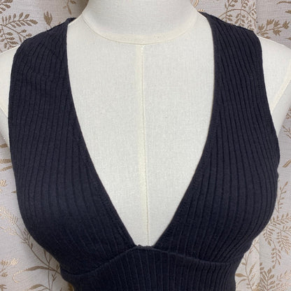 Urban Outfitters Black Ribbed V-Neck Crop Top Small Grunge Coquette Indie Goth