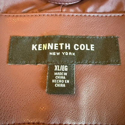 Kenneth Cole NY Faux Leather Moto Jacket Women XL Oxblood Mixed Media Biker Chic