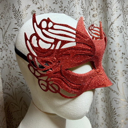 Red Glitter Die Cut Devil Mask Halloween Masquerade Costume Baddie Cottage Goth