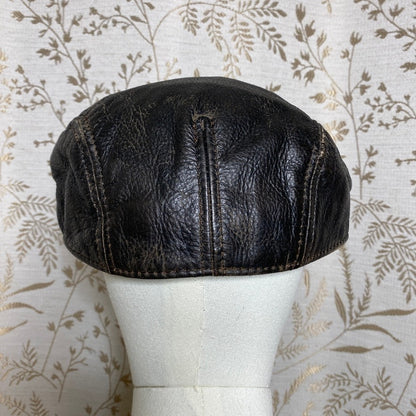 Scala Classico Leather Flat Cap Hat L XL Brown Ivy Workwear Grandpacore Thrashed