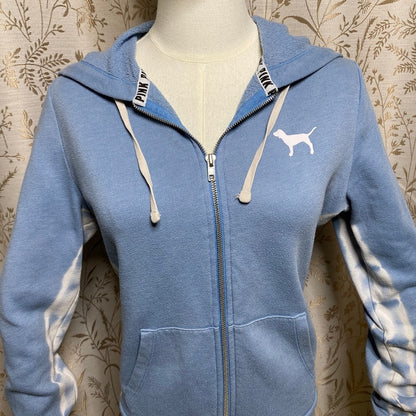 PINK Zip Up Hoodie XS Pastel Blue Tie Dye Stripe Y2K Streetwear Soft Girl Comfy