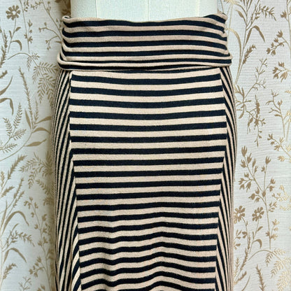 Bobeau Striped Foldover Waist Maxi Skirt Women L Tan Black Boho Chic Minimalist