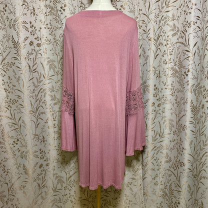 Paper + Tee Boho Crochet Bell Sleeve Tunic Top 2X Mauve Romantic Fairycore