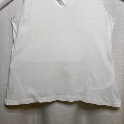 Talbots White Cotton Split Neck Sleeveless Top Coastal Grandmother Preppy Sz M