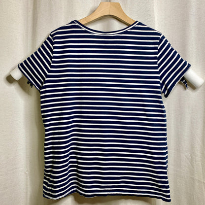 Nautica Blue White Striped Cold Shoulder Tie Tee XL Coastal Sailor Chic Nautical