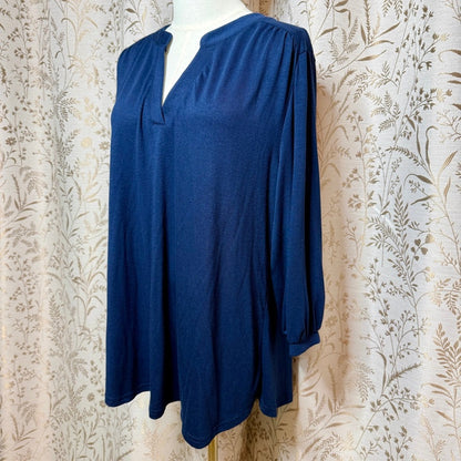 Lildy Navy Blue Stand Collar Tunic Women L-XL Minimalist Business Casual Travel