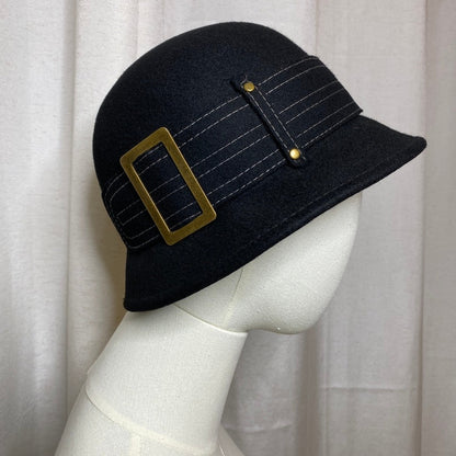 John Callanan 100% Wool Black Cloche Hat OS Academia Flapper 1920s Vintage Style