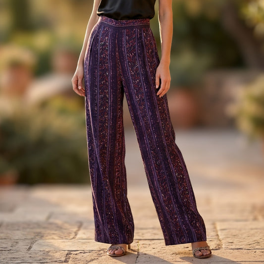 Jennifer Moore Vintage Silk Straight Leg Pants Women 12 Purple Boho Whimsigoth
