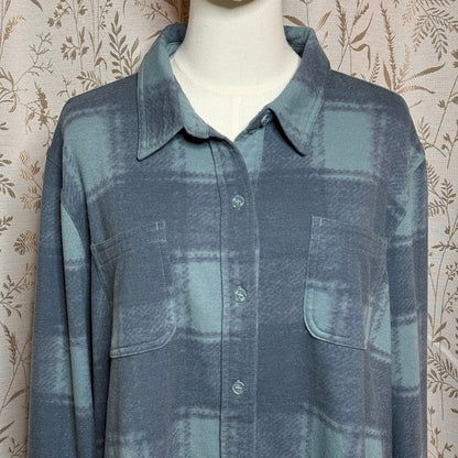 32 Degrees Heat Plaid Fleece Shirt Women XL Blue Cabincore Cozy Outdoor Gorpcore