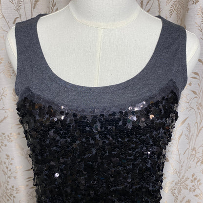 Alfani Black Sequin Front Tank Small Gray Holiday Night Out Indie Sleaze Grunge