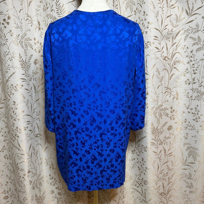 CASSIS Vintage Silk Jacquard Kimono Cardigan Women 14 Blue Boho Romantic Luxe