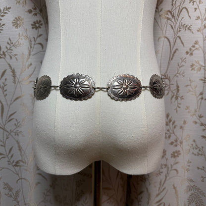 Vintage Silver Metal Concho Chain Belt Womens O/S Western Boho Cowgirl Indie