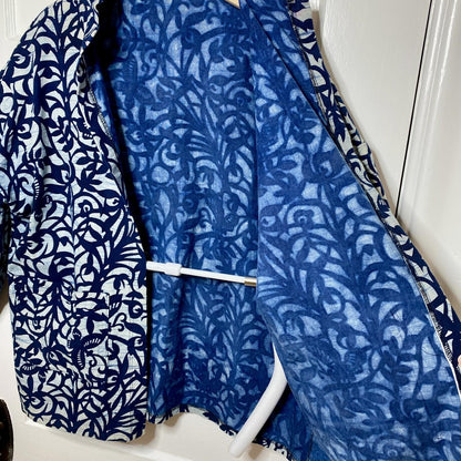 Vintage Handmade Batik Kimono Jacket XL Indigo Unlined Haori Coat Artsy Boho