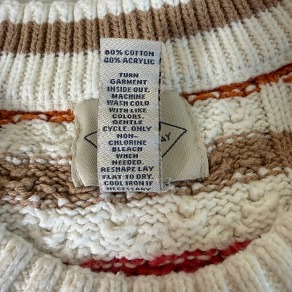 St Johns Bay Striped Cable Knit Puff Sleeve Sweater Women 2X Academia Retro Cozy