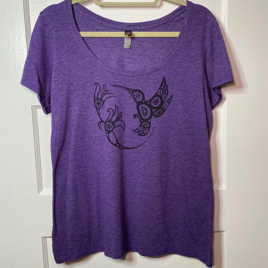 Artistic Purple Hummingbird Graphic Tee Y2K Art to Wear Casual Fairycore Garden