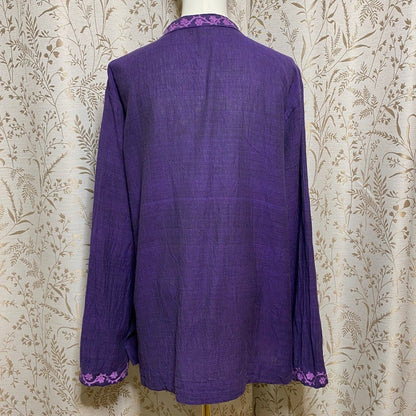 VTG 90s/Y2K Purple Cheongsam Embroidered Cotton Tunic XL Mandarin Floral Asian