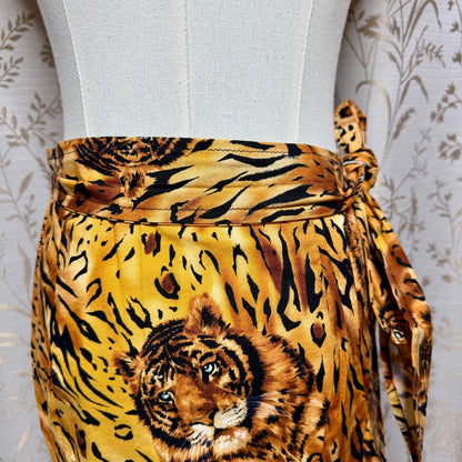 Handmade Tiger Print Wrap Mini Skirt OS Summer Beach Indie Y2K Safari Festival