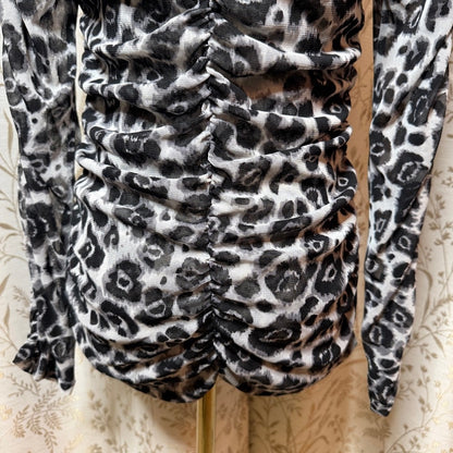 INC Leopard Mesh Ruched Top Women XL Y2K Edgy Going Out Mob Wife Baddie Clubwear