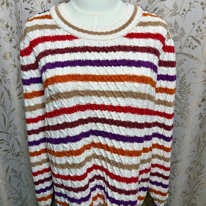 St Johns Bay Striped Cable Knit Puff Sleeve Sweater Women 2X Academia Retro Cozy