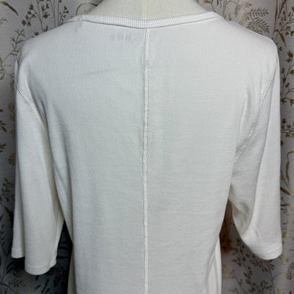 Quince Organic Cotton Micro Rib Elbow Sleeve Tee Womens XL White Minimalist Chic
