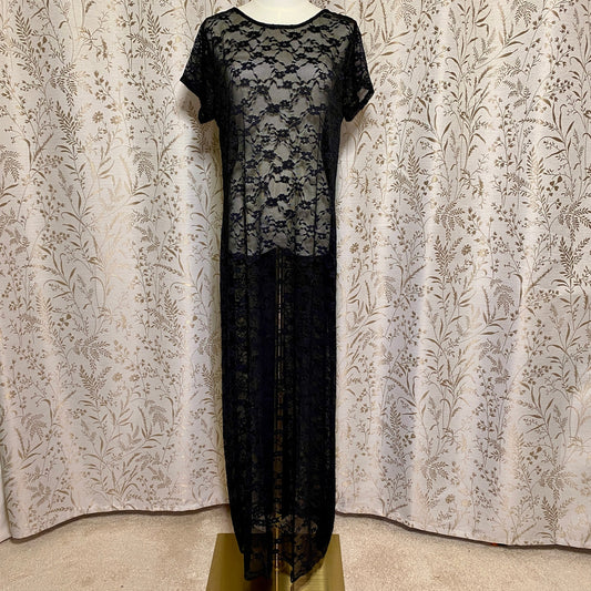 Sheer All Over Lace Black Maxi Dress Dark Cottagecore Goth Whimsigoth Festival
