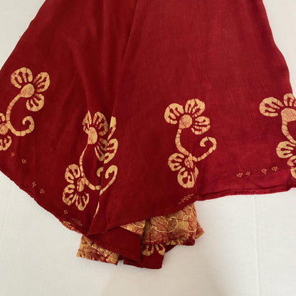Batik Midi Sun Dress O/S Red Gold Block Print Trapeze Festival Boho Resortwear