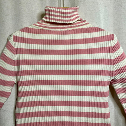 GAP Pink White Striped Turtleneck Sweater Womens S Ribbed Stretch Y2K Preppy