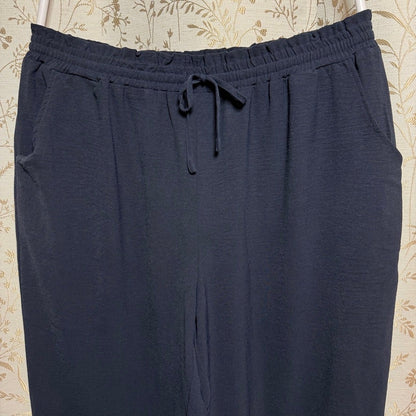 Lagenlook Black Crepe Cropped Wide Leg Pants Women 2XL Coastal Casual Minimalist