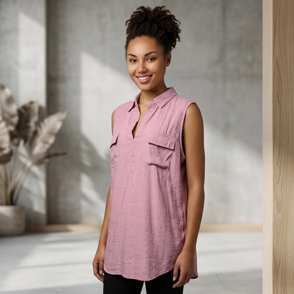 NY Collection Pink Sleeveless V-Neck Utility Tank Top XL Resortwear Gorpcore