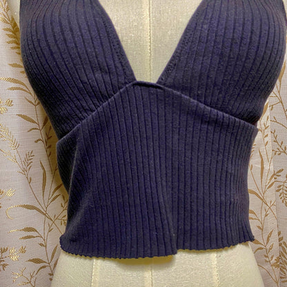 Urban Outfitters Black Ribbed V-Neck Crop Top Small Grunge Coquette Indie Goth