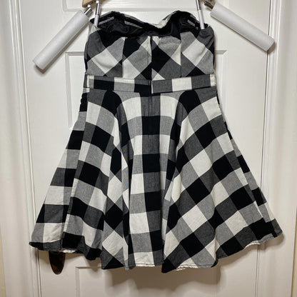 H&M Divided Gingham Strapless Dress Sz 12 Black White Rockabilly Coquette Swing