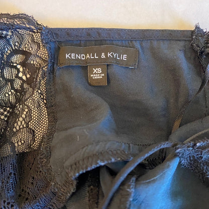 Kendall & Kylie Black Satin Lace Slip Dress XS Grunge Coquette Nightie Mini Goth