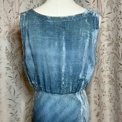 Nostalgia Vintage Ombre Crushed Blue Velvet Maxi Dress Womens L 90s Whimsigoth