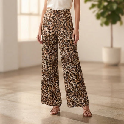 White Mark Animal Print Wide Leg Palazzo Pants Womens XL Stretch Loungewear Boho