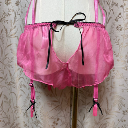 Fredericks of Hollywood Pink Cage Teddy Romper L/XL Coquette Boudoir Romantic