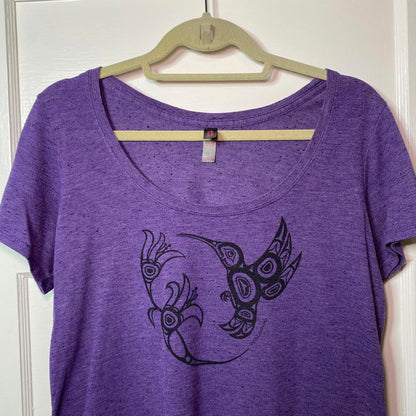 Artistic Purple Hummingbird Graphic Tee Y2K Art to Wear Casual Fairycore Garden