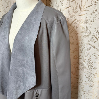 Marc New York Faux Leather Suede Drape Front Jacket Women XL Gray Moto Edgy Chic