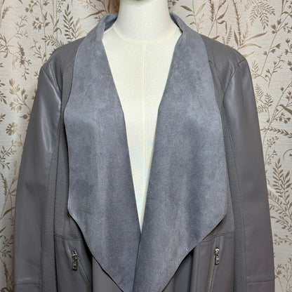 Marc New York Faux Leather Suede Drape Front Jacket Women XL Gray Moto Edgy Chic
