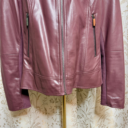 Kenneth Cole NY Faux Leather Moto Jacket Women XL Oxblood Mixed Media Biker Chic