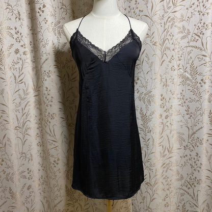 Kendall & Kylie Black Satin Lace Slip Dress XS Grunge Coquette Nightie Mini Goth